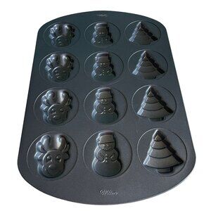 Wilton Xmas Cookie Mold 12 Cavity Pan Reindeer Snowman Tree Non Stick Jello Cand
